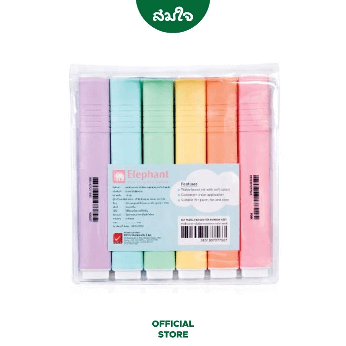 ปากกาไฮไลท์ ELEPHANT เรนโบว์ คละสี จำนวน 1 แพ็ค_1